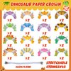 Sinmoe 32 Pcs Dinosaur Party Hats Dinosaur Birthday Party Supplies Paper Dino Party Hats Crown Tiara Dinosaur Birthday Hat Headband with 32 Adjustable Ropes for Dinosaur Party Decorations, 16 Styles