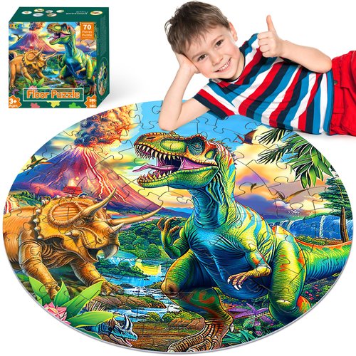 ZIZZ Dinosaur Floor Puzzles for Kids- Top Boy Gifts for Birthday Party Supplies, 70Piece Dinosaur Puzzle for Kids Age 4-6 Year Olds, Preschool Toys Gifts for 3 4 5 6 7 8 Years Old Toddlers Boys