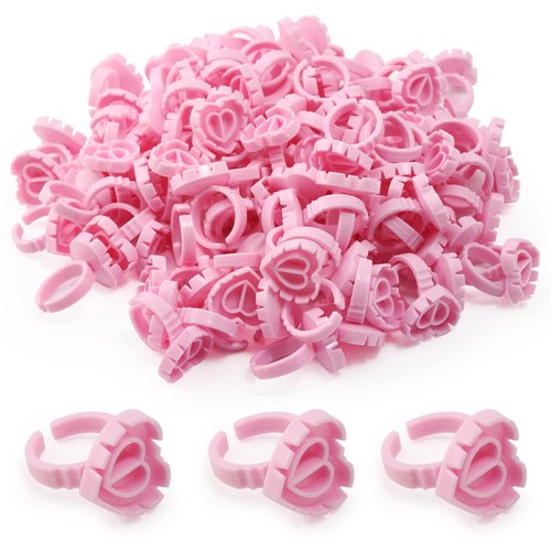 Glue Rings - Autdor 300Pcs Glue Rings for Eyelash Extensions Pink Lash Glue Rings Pigment Ring Cups Lash Glue Holder for Lash Extension Supplies Makeup Lip Microblading Supplies Nail Art