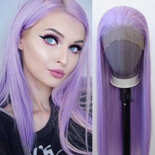 zigzag hair Light Purple Wig Long Straight Light Purple Lavender Synthetic Lace Front Wigs Pre Pl...