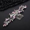 Teyglen Bride Pink Crystal Wedding Hair Comb, Alloy Rhinestone Teardrop Hair Piece for Women Bride Girls (Pink, 15*8 cm / 5.9*3.14 inches)