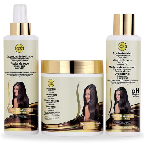 Mania de Alisar Deep hydration mask kit with hair acidifier, D-Panthenol, Coconut Oil, Shea Butter (17 fl.oz / 500 g)