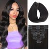 Clip in Hair Extensions Real Human Hair Straight Hair 100% Human Hair Extensions Brazilian Remy Human Hair Clip in Hair Extensions 8pcs with 18Clips 60g Double Weft Handmade 14Inch,#1B Natural Black