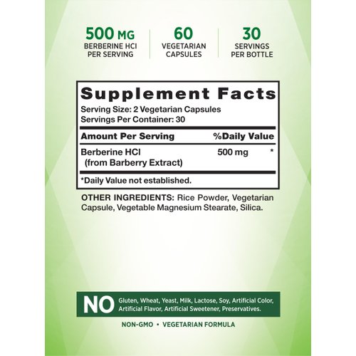 Nature's Truth Berberine Capsules | 500mg | 60 Count | Vegetarian, Non-GMO, & Gluten Free Supplement