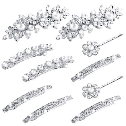 Janinka Rhinestone Hair Accessories for Wedding: Bridal Hair Pins, Crystal Bobby Pins, Silver Hairpin Barrettes, and Elegant Leaf Flower Accents for Women and Girls