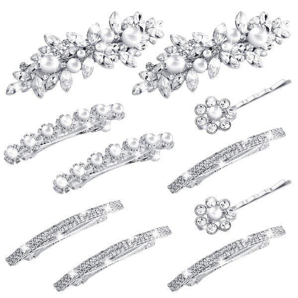 Janinka Rhinestone Hair Accessories for Wedding: Bridal Hair Pins, Crystal Bobby Pins, Silver Hairpin Barrettes, and Elegant Leaf Flower Accents for Women and Girls
