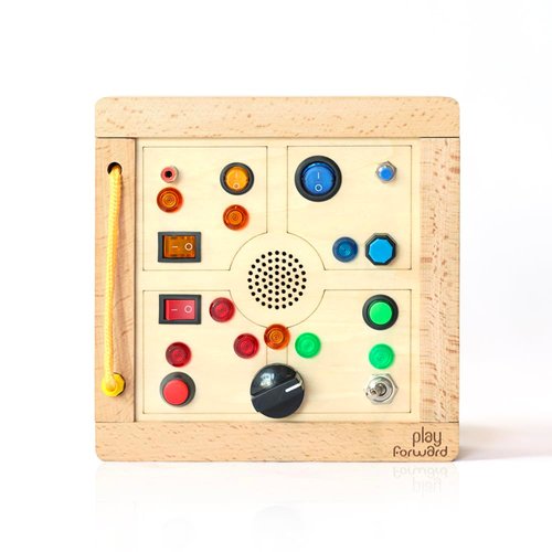 Play Forward Montessori Light Switch Toy for Toddlers — Interactive Busy Board with LED Light—Your Kids On-the-Go Sensory Toy for an Easy, Screen-Free Play Experience, Wooden Busy Board for 18+ Months