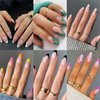 6 Packs (144 Pcs) Press On Nails Medium Fake Nails with Glue French Tip Sets White Black False Nails with Designs Glue On Nails Almond Stick On Nails for Women and Girls…