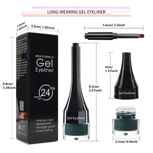 LSxia 2-in-1 Gel Eyeliner Set, Tattoo Eyeliner Waterproof Smudge Proof Eyeliner Gel Eye-liner Pot Cream Eyeliner Tool with Gel Liner Brush, High Pigment Eye Makeup Gel Eye-liners for Women (Green)