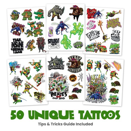 Savvi - 50 Teenage Mutant Ninja Turtles Temporary Tattoos: Skin-Safe Ink, Great for Birthday Parties, Gifts for Boys and Girls Ages 4-12+, Made in the USA [6 sheets, 50 count]