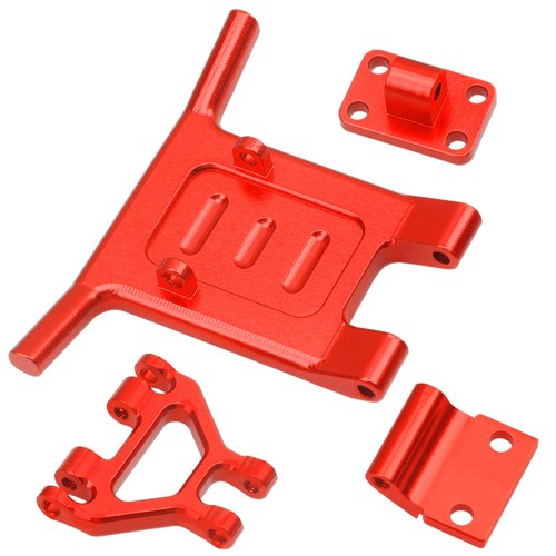 ShareGoo Aluminum Alloy Front Bumper & Rear Wing Compatible with WLtoys 144001 144010 124016 124017 124018 124019 RC Car Upgrade Parts (Red)