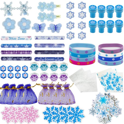 Decodinli 130 pcs Frozen Party Favors, Frozen Birthday Supplies for Girls, Frozen Filler Goodie Bag Stuffers, Winter Snowflake Party Favors