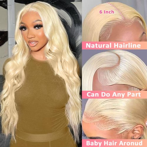Xsilu 613 13x6 Lace Front Wig Human Hair Body Wave Blonde Wig Human Hair 613 HD Lace Frontal Wig Blonde Lace Front Wigs Human Hair 200% Density 28inch