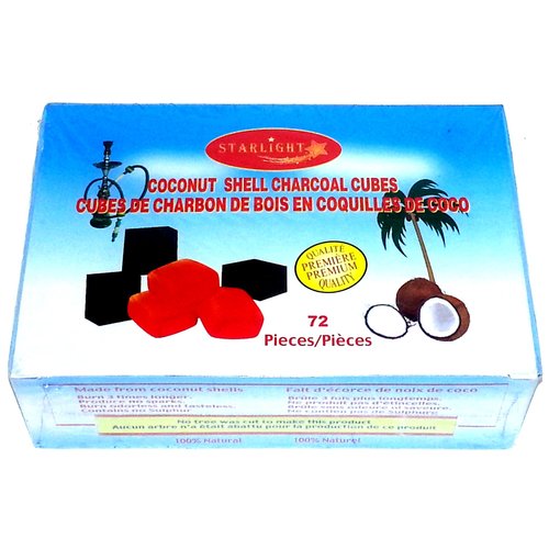 Starlight Coconut Shell Charcoal Cubes Box of 72 Pieces 100% Natural Charcoal