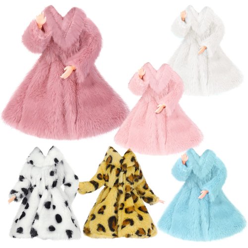 6 Pieces Doll Winter Coat, Long Sleeve Doll Faux Fur Coat, Multi-Color Flannel Tops Doll Accessories Christmas Decorations for 11.5 Inch Doll Christmas New Year Birthday (Chic Styles)
