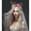 Vivivalue Deer Antler Hair Band Deer Headband with Flowers Antler Hair Hoop Flower Headband for Party Cosplay Costume