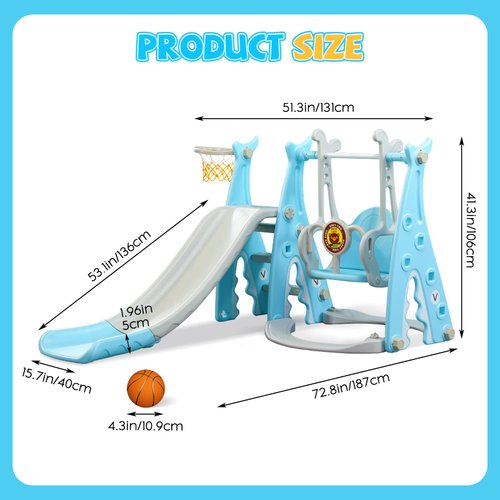 Toddlers Slide and Swing Set 4 in 1 Kids Freestanding Climber Slide Playset for Boys Girls with Basketball Hoop Extra Long Slide Easy Set Up Baby Playset