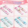 Press on Nails Girls, Thrilez Kids Fake Nails Press ons Kid Size Stick On Nail Tips Square Short Cute 3D Nail Charms Acrylic Nails for Girls Gifts Kids Nail Art