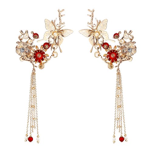 FERCAISH New Butterfly Tassel Hair Clip, Classic Style Pearl Hair Clip Hair Accessories for Traditional Clothes Festive Wedding Cosplay