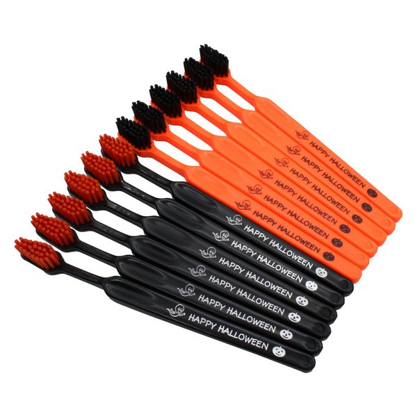 Tess Oral Health Bulk Halloween Toothbrush Party Favors for Ages 4-8 - Individually Wrapped - Soft Bristle - Orange & Black - Quantity: 72 toothbrushes