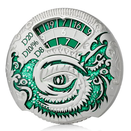 DNDND Dragon Roulette Spinner Metal Dice 7-in-1 Fidget Spinner DND Dice Set with Gorgeous Gift Box for Dungeons and Dragon and Tabletop Game (Silver with Green)