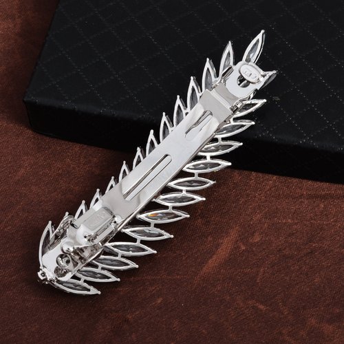 OBONNIE Silver Tone Sparkling Clear CZ Flower Leaf Bowknot Hair Barrette Clip for Bridal Women (Leaf)