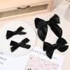 DEEKA 4 PCS Black Velvet Hair Bows 3 Styles 5" & 4" Handmade Hair Bow set for Toddler Girls Alligator Hair Clips Knot Bows Hair Accessories for Little School Girls (Black)