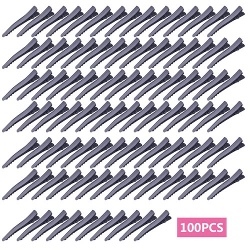 100pcs 45mm Black Alligator Hair Clips Metal Duckbill Hairpins Professional Non-slip Single Prong Curl Clips Teeth Bows Hairclips Hairdressing Salon Styling Hair Grip DIY Accessories for Women Girls