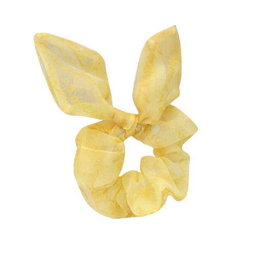 2 Pack Love Words Mesh Fabric Scrunchies Easter Day Bright Yellow Silk Lace Bow Hair Ties Bobbles Ponytail Holder Rabbit Ear Hair Scrunchies Hair Bands for Girls Cheer,Dance Recital,Birthday,Themed Party Festivals