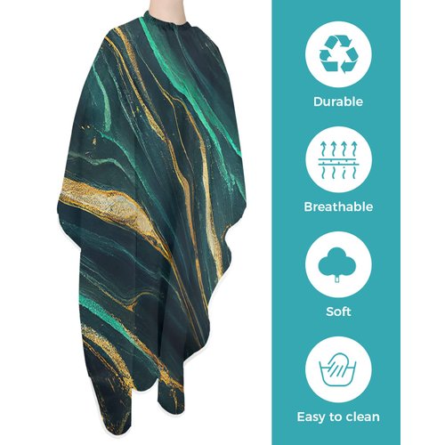 Marble Emerald Green Barber Cape - Salon Hair Cutting Cape for Women,Men,Kids,Adults,Modern Abstract Gold Art Haircut Cape with Adjustable Elastic Neckline Hairdressing Stylist Cape Gown Accessories