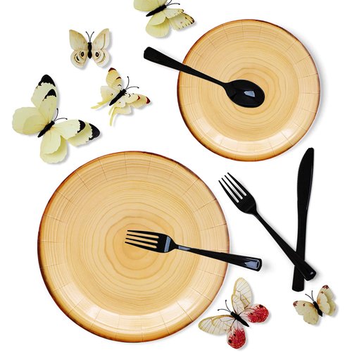 50Pcs Wood Grain Party Supplies Wood Paper Plates Set 9"Rustic Wood Slice Dinner Plates,7"Woodland Plates Camp-Fire Camping Party Supplies Woodland Baby Shower Lumberjack Birthday Party Decorations