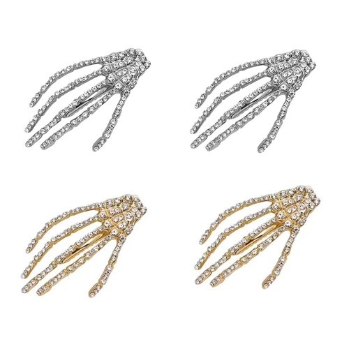 4Pcs Skeleton Hand Hair Clips Crystal Skeleton Hair Clips Punk Horror Halloween Hair Clips for Women Halloween Alligator Hair Clips Halloween Hair Accessories for Women Skeleton Accessories