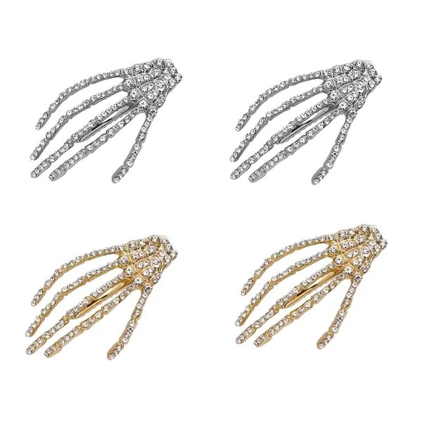 4Pcs Skeleton Hand Hair Clips Crystal Skeleton Hair Clips Punk Horror Halloween Hair Clips for Women Halloween Alligator Hair Clips Halloween Hair Accessories for Women Skeleton Accessories