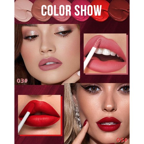 Matte Liquid Lipstick for Women-2Pcs Pink Neutral & Red Highly Pigmented Lip Stain Tint,Super Velvet Matte Lip Gloss, Long Lasting Up to 16H Wear,Waterproof Smudge-proof Non-Stick Cup Lip Makeup-03+05