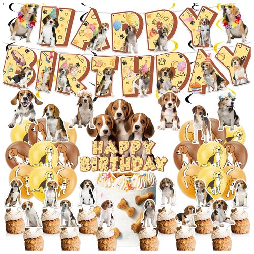 Beagle Theme Party Supplies Beagle Birthday Party Decorations Includes Beagle Happy Birthday Banner Cake Cupcake Toppers Hanging Swirls Balloons for Beagle Dog Birthday Party