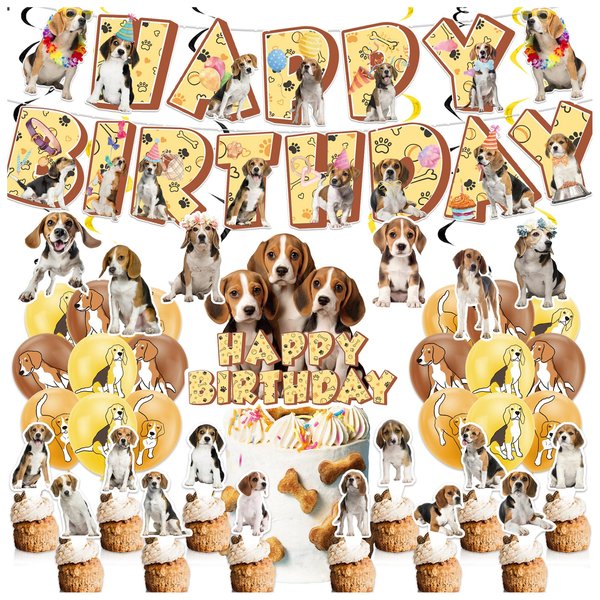Beagle Theme Party Supplies Beagle Birthday Party Decorations Includes Beagle Happy Birthday Banner Cake Cupcake Toppers Hanging Swirls Balloons for Beagle Dog Birthday Party