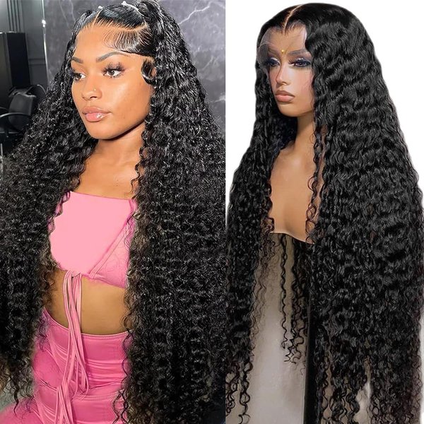 Afeier Deep Wave Lace Front Wigs Human Hair 30 Inch Deep Wave Frontal Wig HD Wet and Wavy Human Hair Lace Front Wigs Pre Plucked Glueless Curly Lace Front Wigs Human Hair for Black Women 180% Density