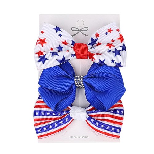 American Flag Hair Bow Clips for Girls Patriotic Hair Bows for 4th of July Hair Accessories for Girls Independence Day Hair Barrettes for Little Girls, 3 Pcs