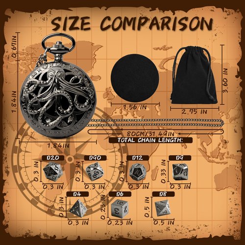 Infinity Guard Mini DND Dice Set with Pocket Watch Shell, 7PCS Polyhedral Metal Dice Set Perfect for Dungeons and Dragons Gifts, MTG, Role Playing Board Games Accessory (ZY01-Black)