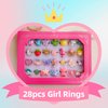 ELEMIRSA 28pcs Little Girl Jewel Rings in Box, Girl Princess Pretend Play and Dress Up Rings Set, Kids Girl Birthday Gifts, Adjustable, No Duplication