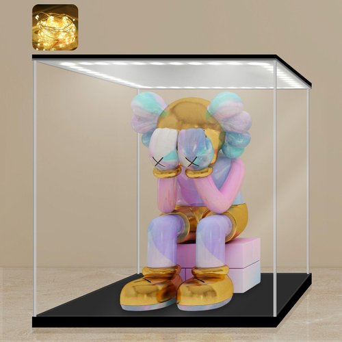 LANSCOERY Clear Acrylic Display Case with Light, Assemble Cube Display Box Stand with Black Base, Dustproof Protection Showcase for Collectibles Memorabilia Figurines (6x6x6inch;15x15x15cm)