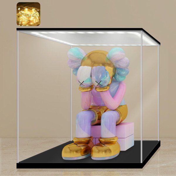 LANSCOERY Clear Acrylic Display Case with Light, Assemble Cube Display Box Stand with Black Base, Dustproof Protection Showcase for Collectibles Memorabilia Figurines (6x6x6inch;15x15x15cm)
