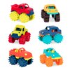 B. toys- – Plastic Toy Cars – 6-Pack & Storage Bag – Colorful Toddler Trucks – Easy To Clean – 2 Years + – Mini Monster Trucks