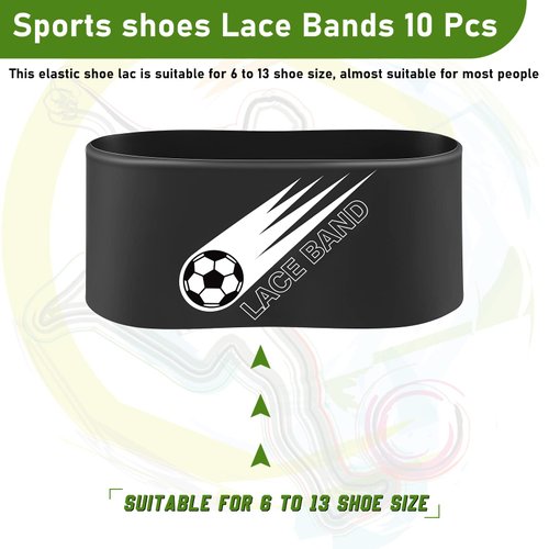 Jecery 10 Pieces Youth Lace Bands Soccer Cleat Lace Protector Cleat Covers Elastic Shoe Laces Rubber Shoe Covers (Black)
