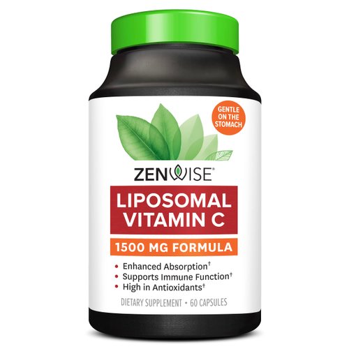 Zenwise Health Vitamin C Liposomal Ascorbic Acid - 1500 MG of Organic Highly Bio Available Vitamin C for Immune Health, Natural Energy Boost, and Skin Care Support - 3 Month Supply - 60 Capsules