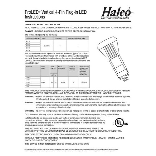 Halco PL13V/850/4P/LED 81114 LED PLUG-IN VERTICAL 13W 5000K DIMMABLE BALLAST COMPATIBLE G24Q PROLED