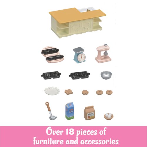 Calico Critters Kitchen Island - Toy Dollhouse Furniture and Accesories Set - Enhance Your Dollhouse with a Functional and Interactive Cooking Center
