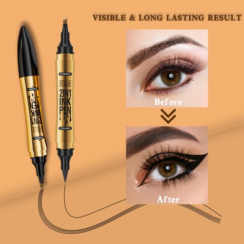 Wugbc Eyebrow Pencil, Waterproof 4 Tip Eyebrow Pen Ultra-Precise Eyeliner 2-in-1, Eye Brow Microblading Pen with Dual-ended Eyebrow Brush, Natural Looking Eyebrows Makeup for Women- Dark Brown, Black