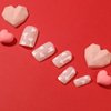 Heart Press on Nails Short Square Valentines Day Fake Nails, White Hearts Design Nude Gel Acrylic Nails Kit, False Nails New Year Fashion Nail Decorations 24 Pcs
