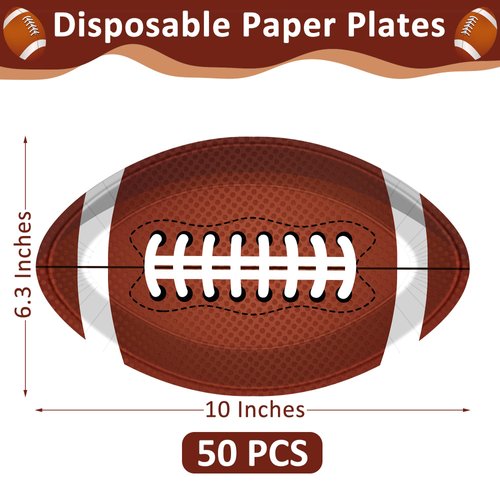 QZYL 50 PCS Football Plates, Football Party Plates, Football Shaped Disposable Paper Plates, Super Bowl 2024 Party Plates, Football Party Supplies for Football Decorations Sports Birthday Decoration